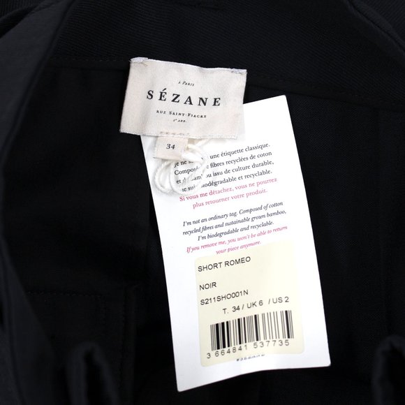 Sezane Rome High Rise Belted Black Cuffed Pleated Shorts NEW Size 34 - Picture 9 of 10